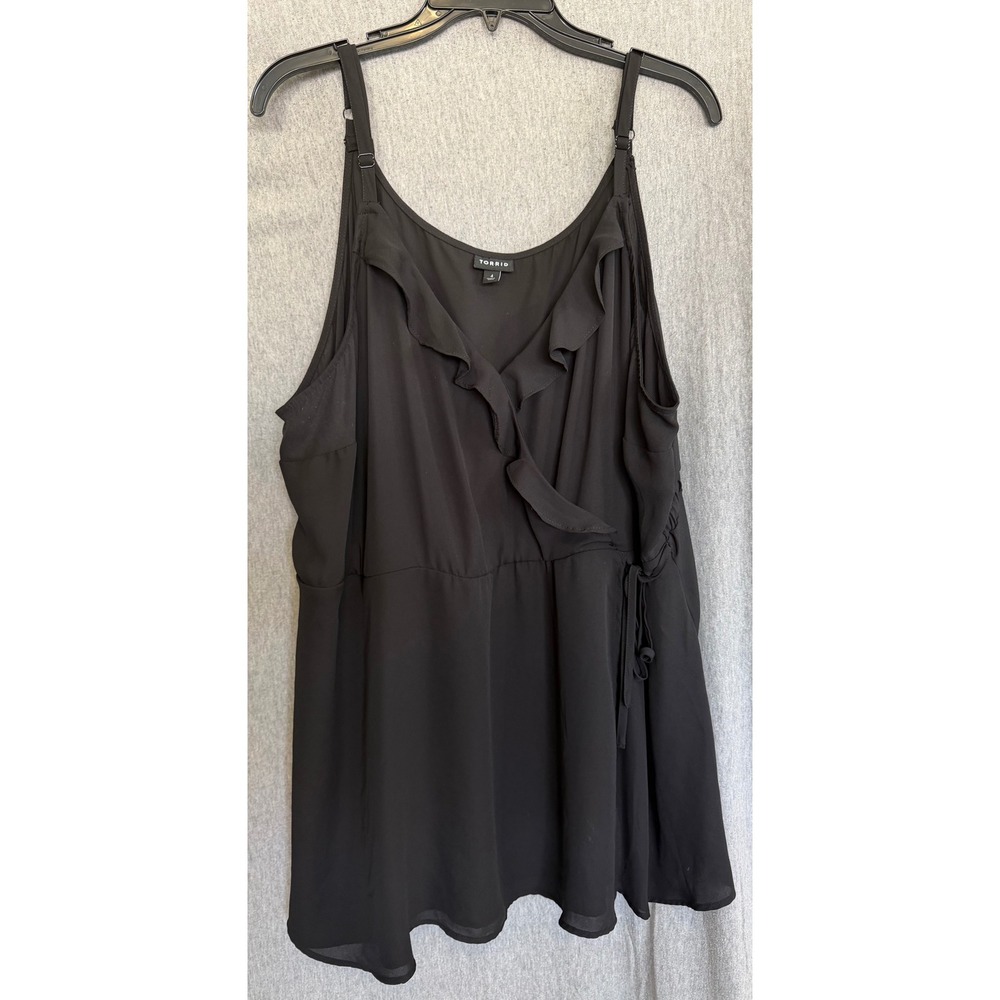 Torrid Georgette Ruffle Cami Top Black Surplice Faux Wrap Evening Womens 4X